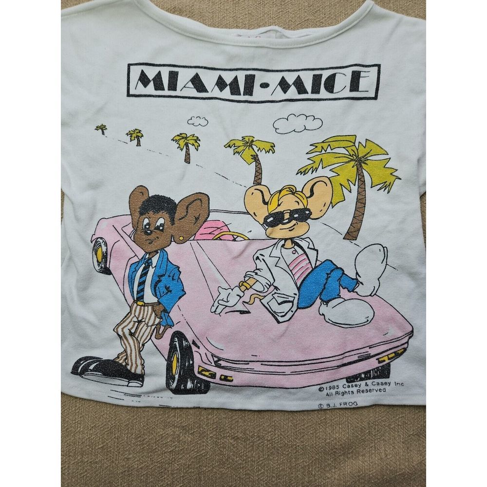 Vintage MIAMI MICE T-Shirt 80s Parody Vice CROP TOP Half Shirt Sleeveless 1985 S